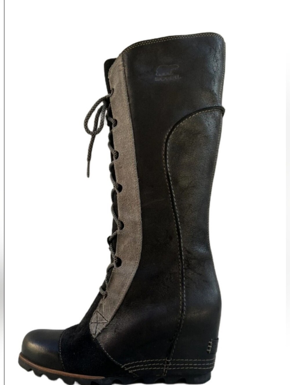 Sorel The Great Wedge Black and Gray Lace-Up Knee Boot 11M